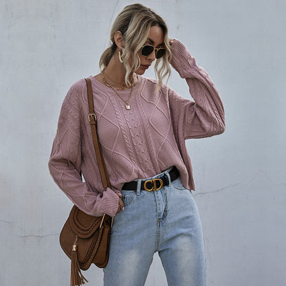 Damen Pullover Strukturiertes Zopfmuster Kuschelig Grau Eveloria