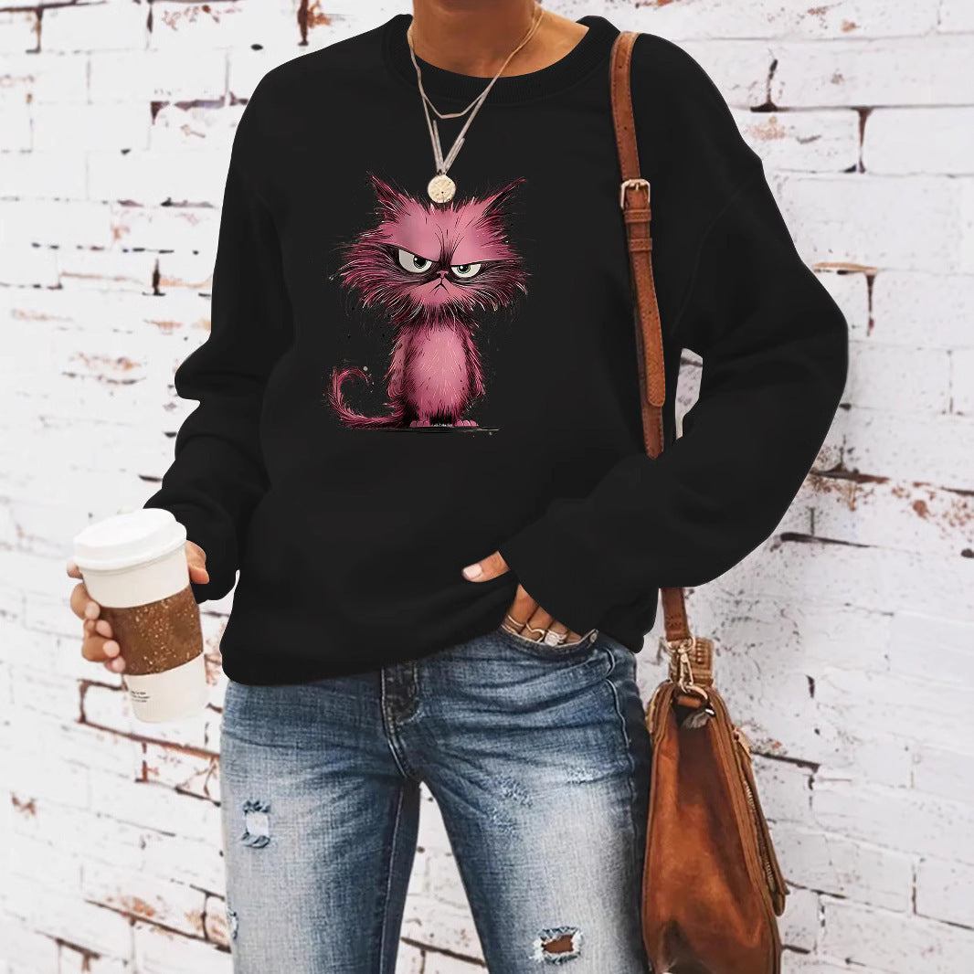 Damen Sweatshirt Katzenmotiv Eveloria Weiss