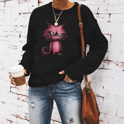 Damen Sweatshirt Katzenmotiv Eveloria Weiss