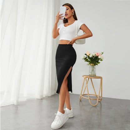 Damen Midirock Schlank Schnitt Seitenschlitz Eveloria