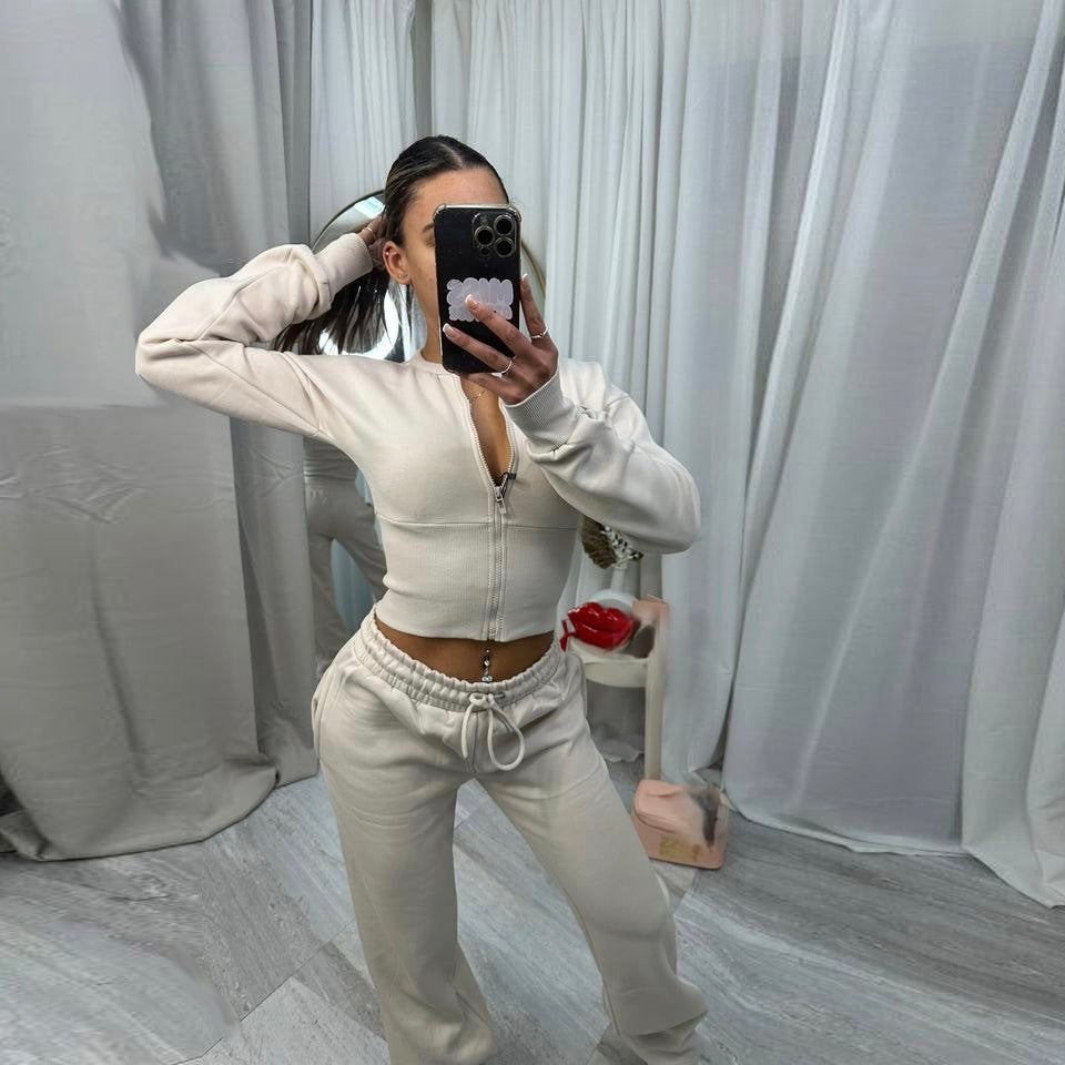 Damen Cropped Kapuzenjacke Jogginghose Set Eveloria