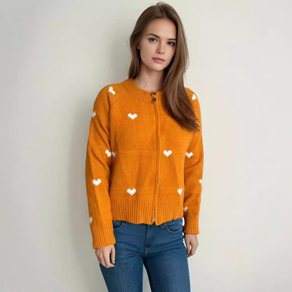Damen Strickcardigan Herzmuster Reißverschluss Eveloria