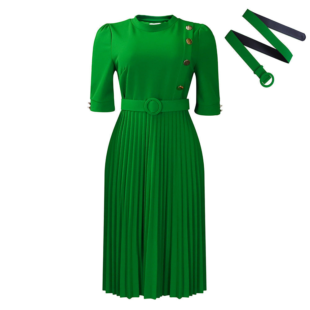 Damen Plissee-Kleid Tailliert Knopfdetails Eveloria
