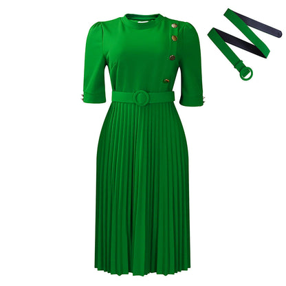 Damen Plissee-Kleid Tailliert Knopfdetails Eveloria