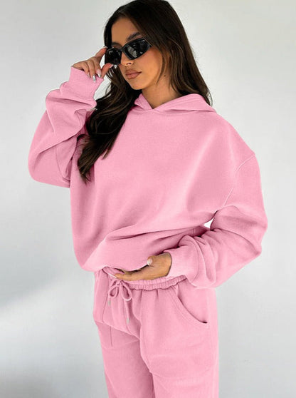 Damen Oversized Hoodie Jogger Set Sweatshirt Hose Grau