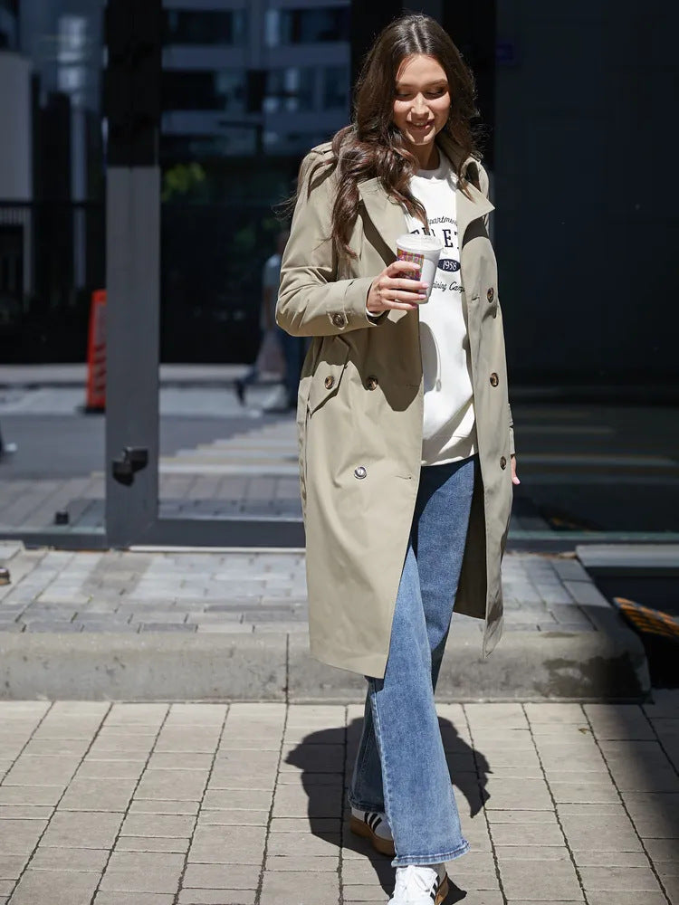 Damen Trenchcoat Doppelter Knopfleiste Taillengürtel