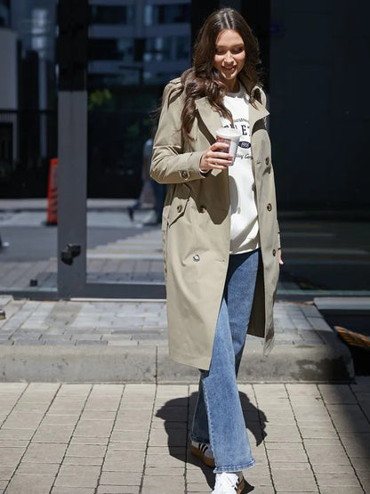 Damen Trenchcoat Doppelter Knopfleiste Taillengürtel