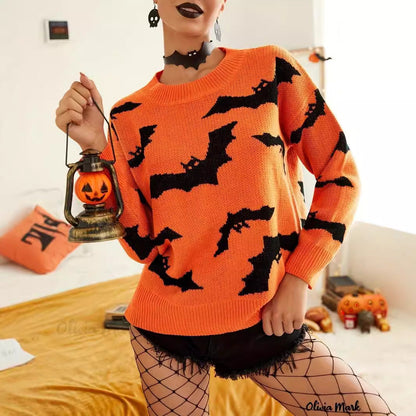 Damen Halloween Pullover Fledermaus Muster Eveloria - Eveloria