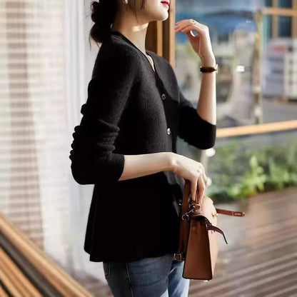 Damen Strickjacke Tailliert Elegant Anthrazit