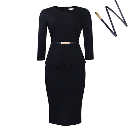 Damen Midi-Kleid Peplum-Schnitt Schmal Eveloria