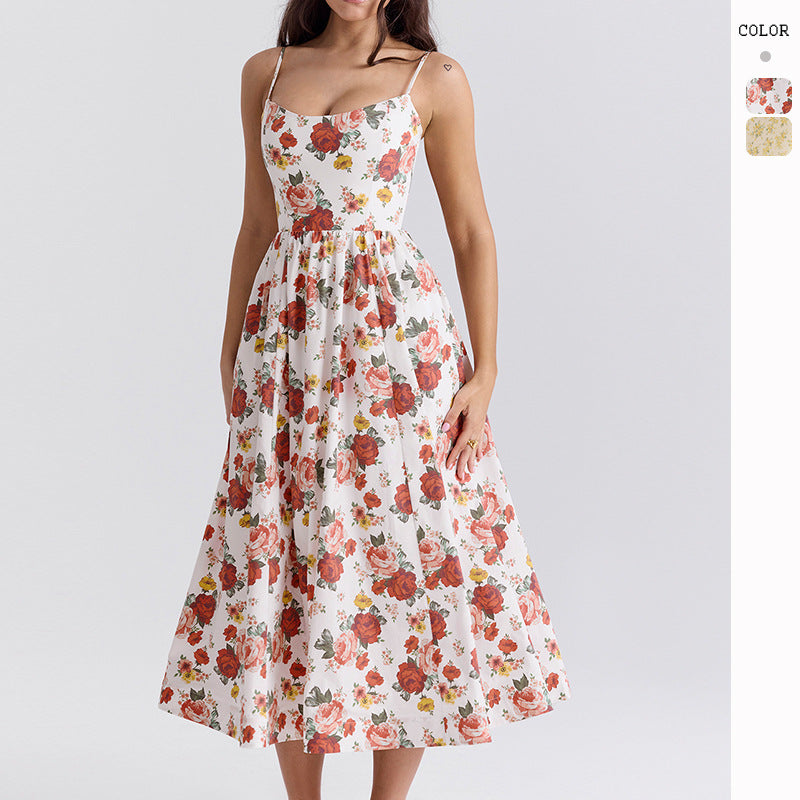 Damen Maxikleid Floralmuster Elegante Silhouette Schwarz - Eveloria