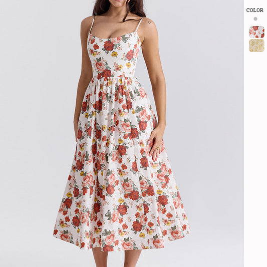 Damen Maxikleid Floralmuster Elegante Silhouette Schwarz - Eveloria