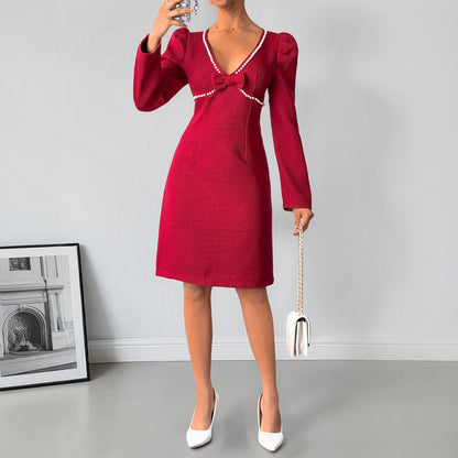 Damen Kleid Figurbetont Elegante Schleife Eveloria