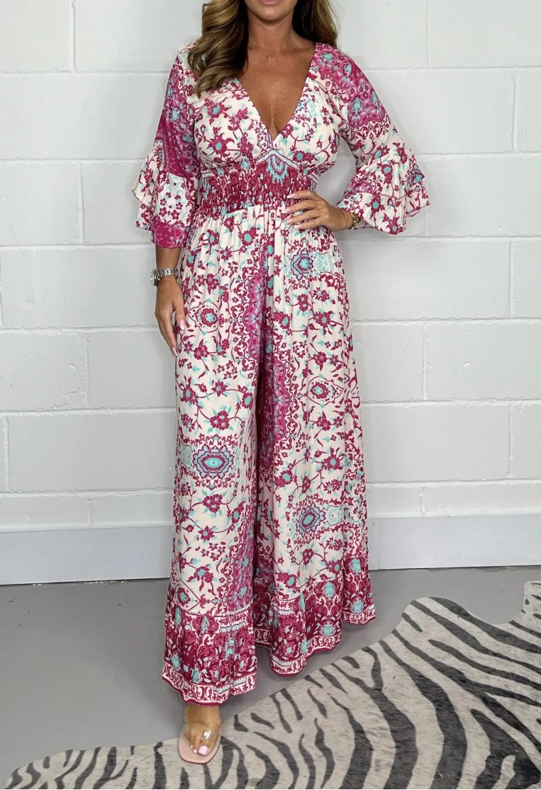 Damen Jumpsuit Floralmuster Weite Ärmel Eveloria