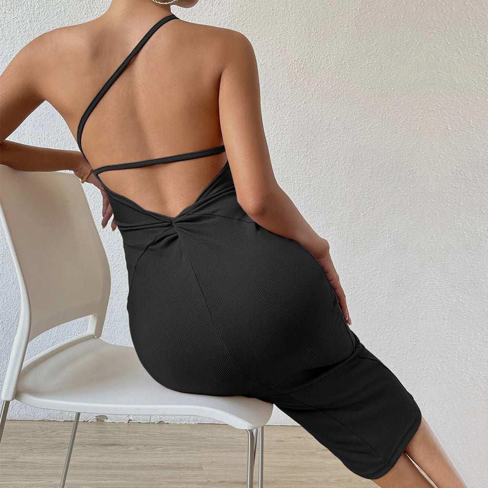 Damen Midikleid Asymmetrisch Figurbetont Schwarz Eveloria - Eveloria