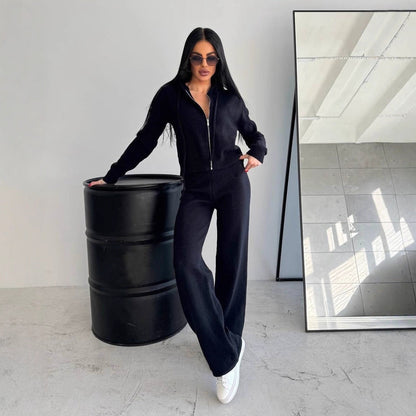 Damen Fleece-Jumpsuit mit Kapuze und Reißverschluss Bequem