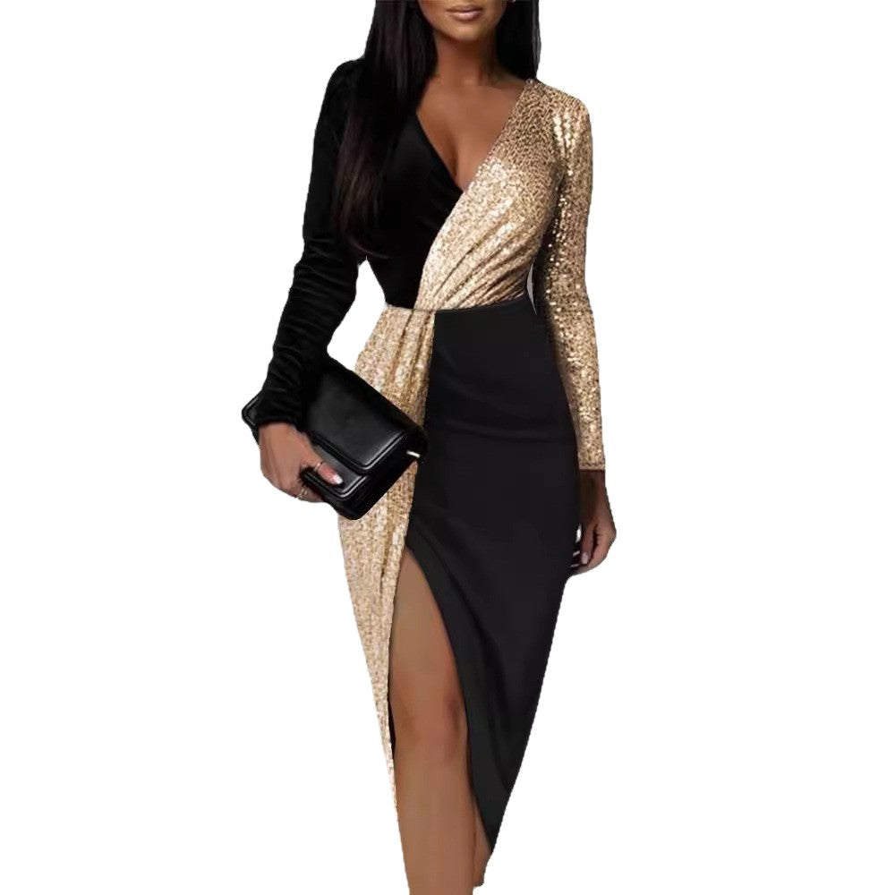 Damen Wickelkleid Asymmetrisch Langarm Eveloria