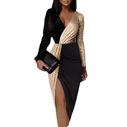 Damen Wickelkleid Asymmetrisch Langarm Eveloria