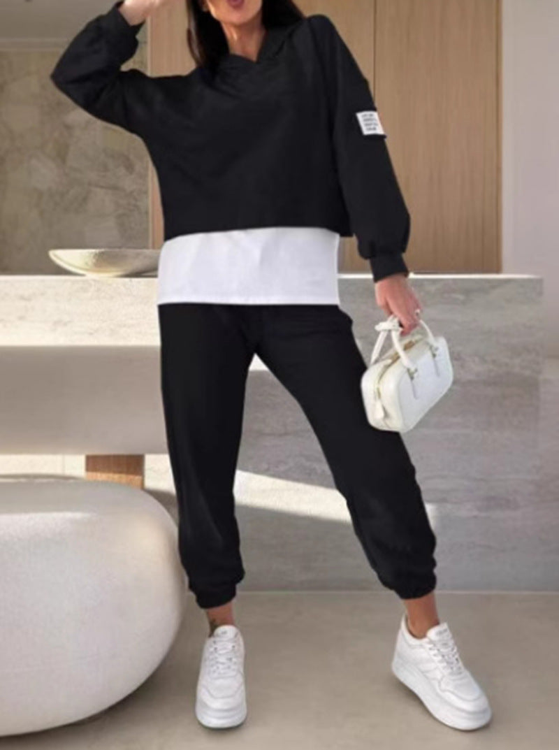Damen Hoodie-Set Elastischer Bund Voluminöse Ärmel Grau