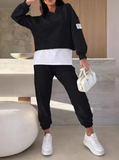 Damen Hoodie-Set Elastischer Bund Voluminöse Ärmel Grau