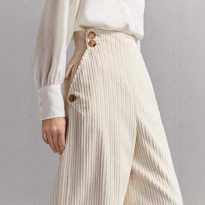 Damen Cordhose Weit Dekorative Knöpfe Eveloria