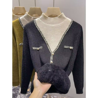 Damen V-Pullover mit Schimmer-Details und Knöpfen Eveloria