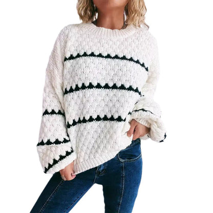 Damen Pullover Grobgestrickt Lässiger Schnitt Modernes Muster
