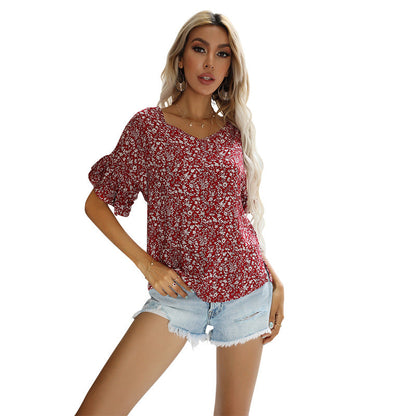 Damen Bluse Floralmuster Lässiger Schnitt Eveloria