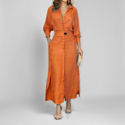 Damen Maxikleid V-Ausschnitt Gürtel Elegantes Eveloria