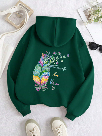 Damen Kapuzenpullover Bunt Federdesign