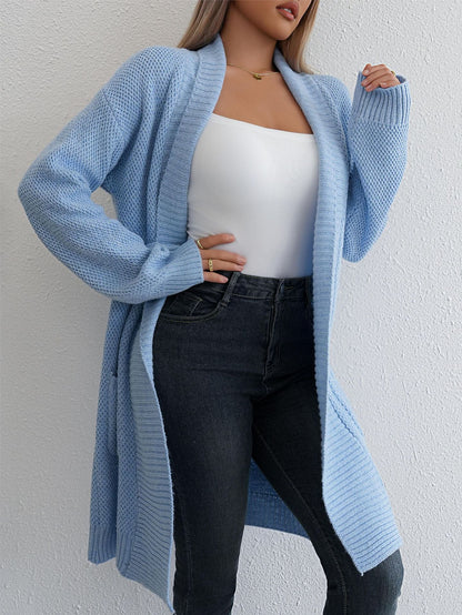 Damen Grobstrickcardigan Offener Schnitt Feine Textur