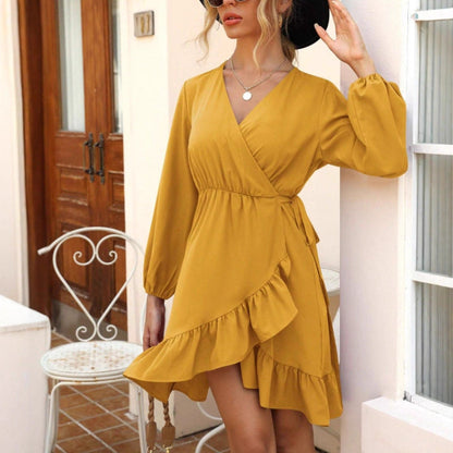 Damen Wickelkleid Rüschendetails Fließender Saum Eveloria