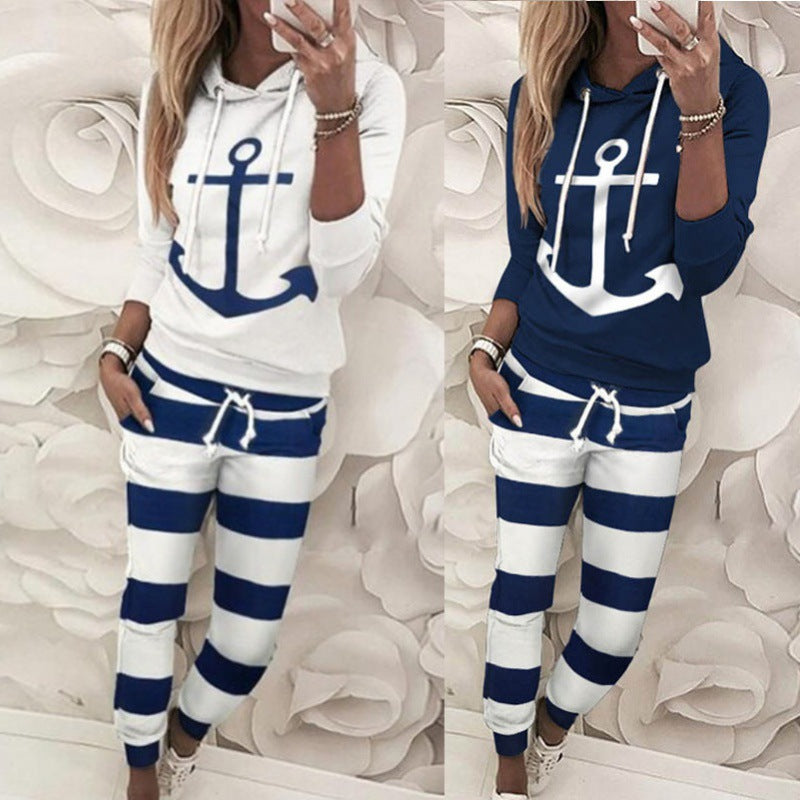 Damen Hoodie Freizeit Ankerdesign Marineblau - Eveloria