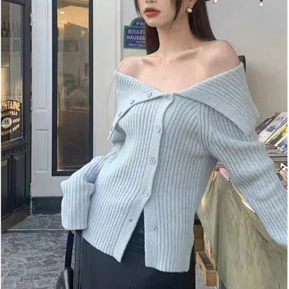 Damen Strickcardigan Feinripp mit Modikragen Anthrazit