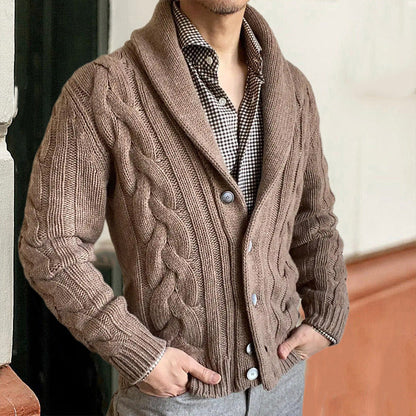 Herren Grobstrickjacke Elegantes Zopfdesign Moderner Kragen Warm