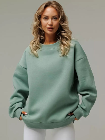 Damen Sweatshirt Weiches Innenfutter Breite Schultern Grau