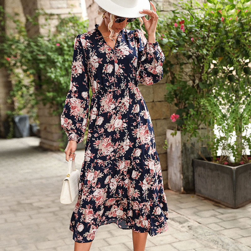 Damen Maxikleid Florales Volantdesign Eveloria