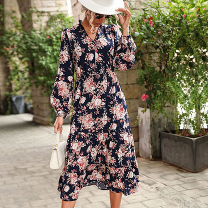 Damen Maxikleid Florales Volantdesign Eveloria
