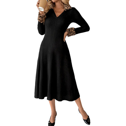 Damen Maxikleid Tiermuster Kragen Tailliert Eveloria