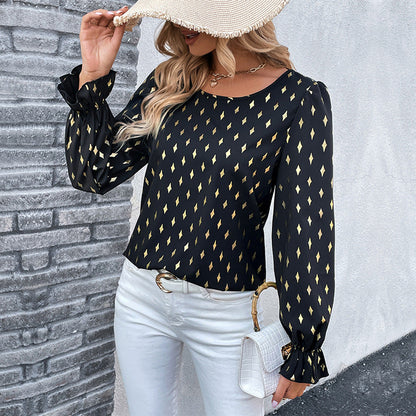 Damen Blusenshirt mit Druck und Puffärmeln Elegant