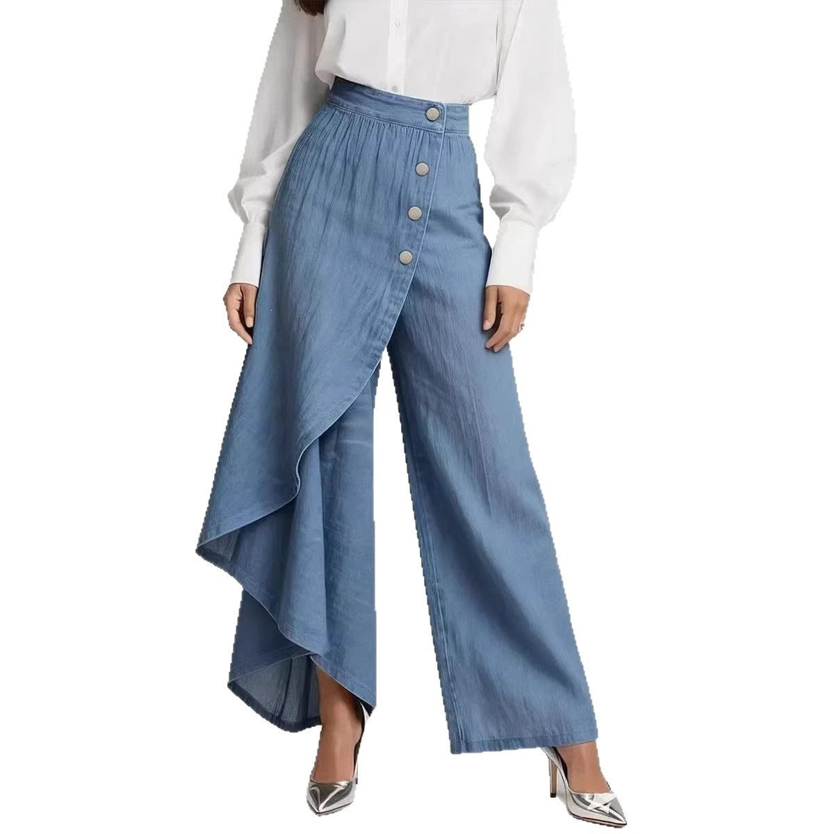 Damen Jeansrock Asymmetrisch Knopfdetails Eveloria