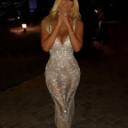 Damen Pailletten-Kleid mit Fransenbesatz Schimmernd