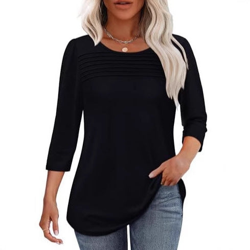 Damen Langarmshirt Plissee-Details Eveloria