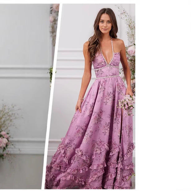 Damen Maxikleid Rüschen Schimmerstoff Eveloria - Eveloria