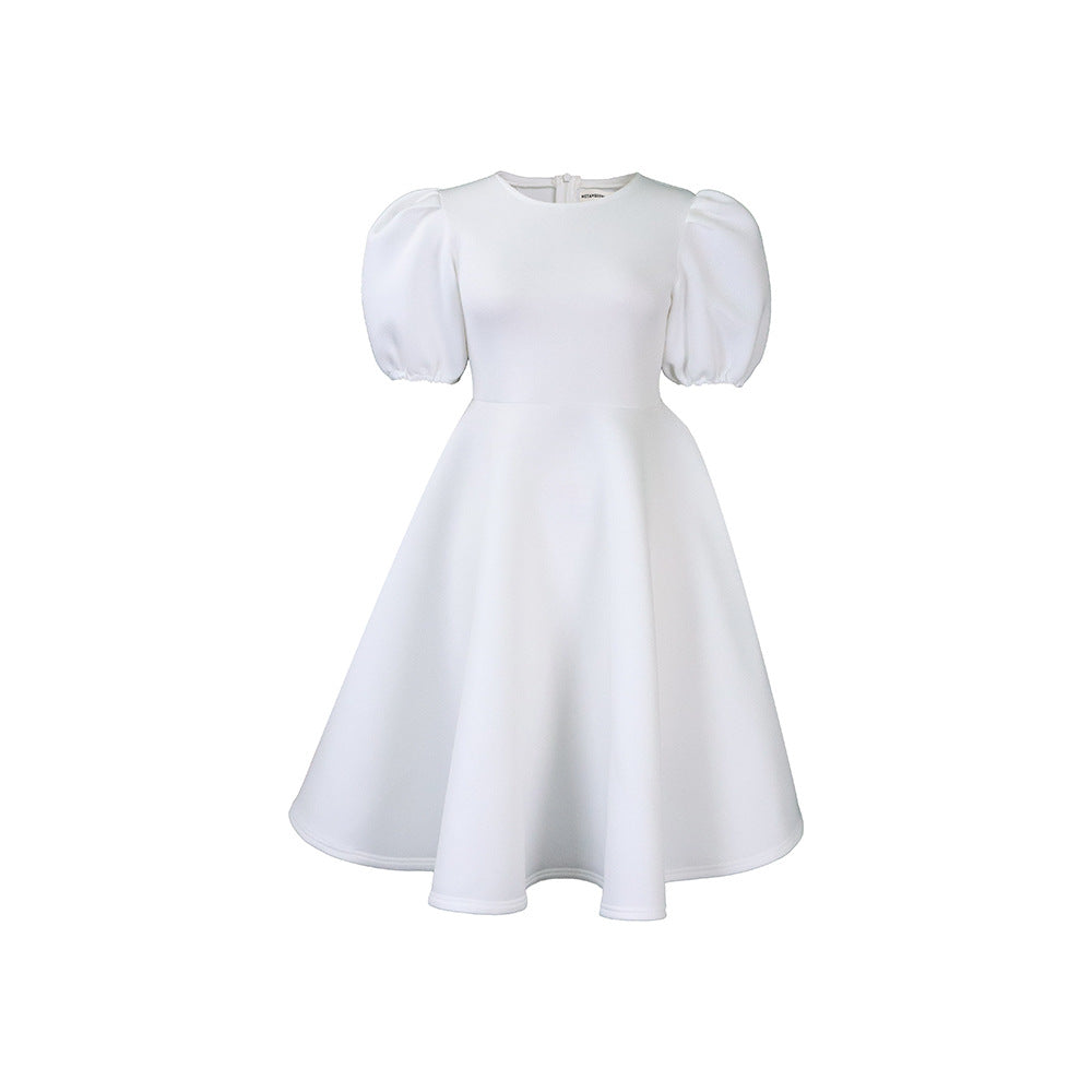 Damen Midikleid Voluminöse Puffärmel Schwingender Rock Eveloria