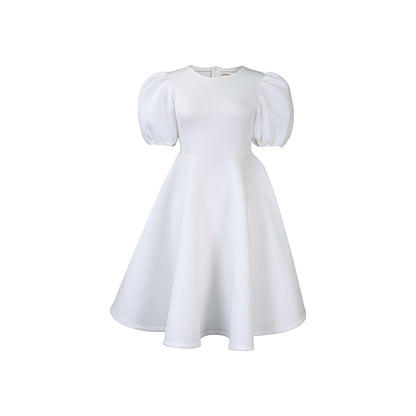 Damen Midikleid Voluminöse Puffärmel Schwingender Rock Eveloria