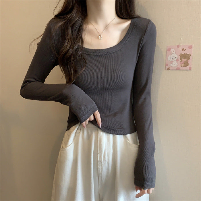 Damen Langarmshirt Figurbetont Weiter Ausschnitt Eveloria