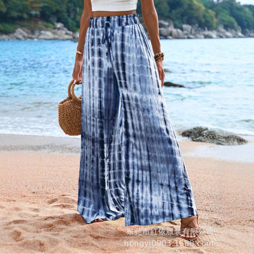 Damen Sommerhose Weit Elastischer Bund Batikmuster - Eveloria