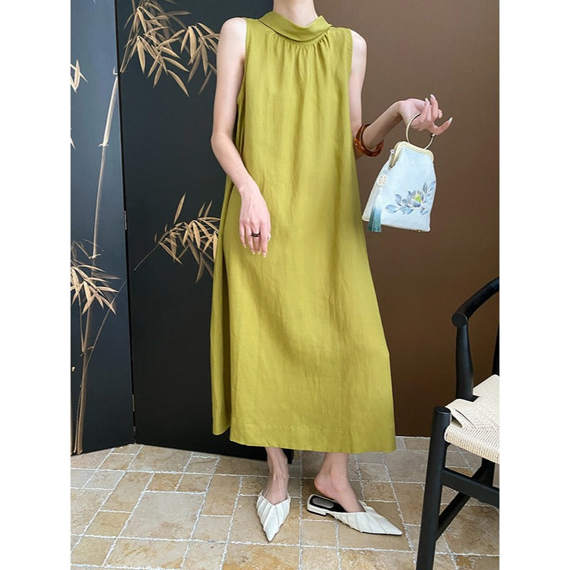Damen Maxikleid Hochgeschlossener Kragen Fließender Schnitt Eveloria