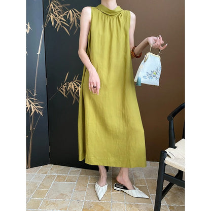 Damen Maxikleid Hochgeschlossener Kragen Fließender Schnitt Eveloria
